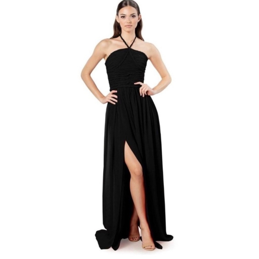 Dress The Population Aura Chiffon Maxi Black Formal Halterneck Dress Size Small
